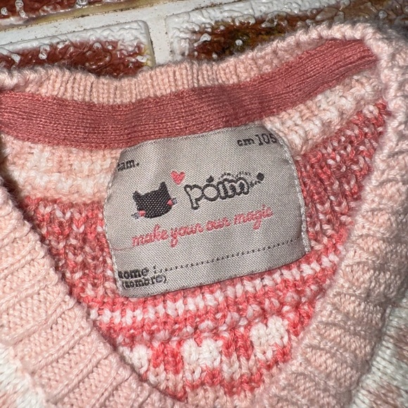 Póim Spanish brand Fair Isle hearts knit sweater 4y 50% cotton 50% acrylic - Picture 2 of 3